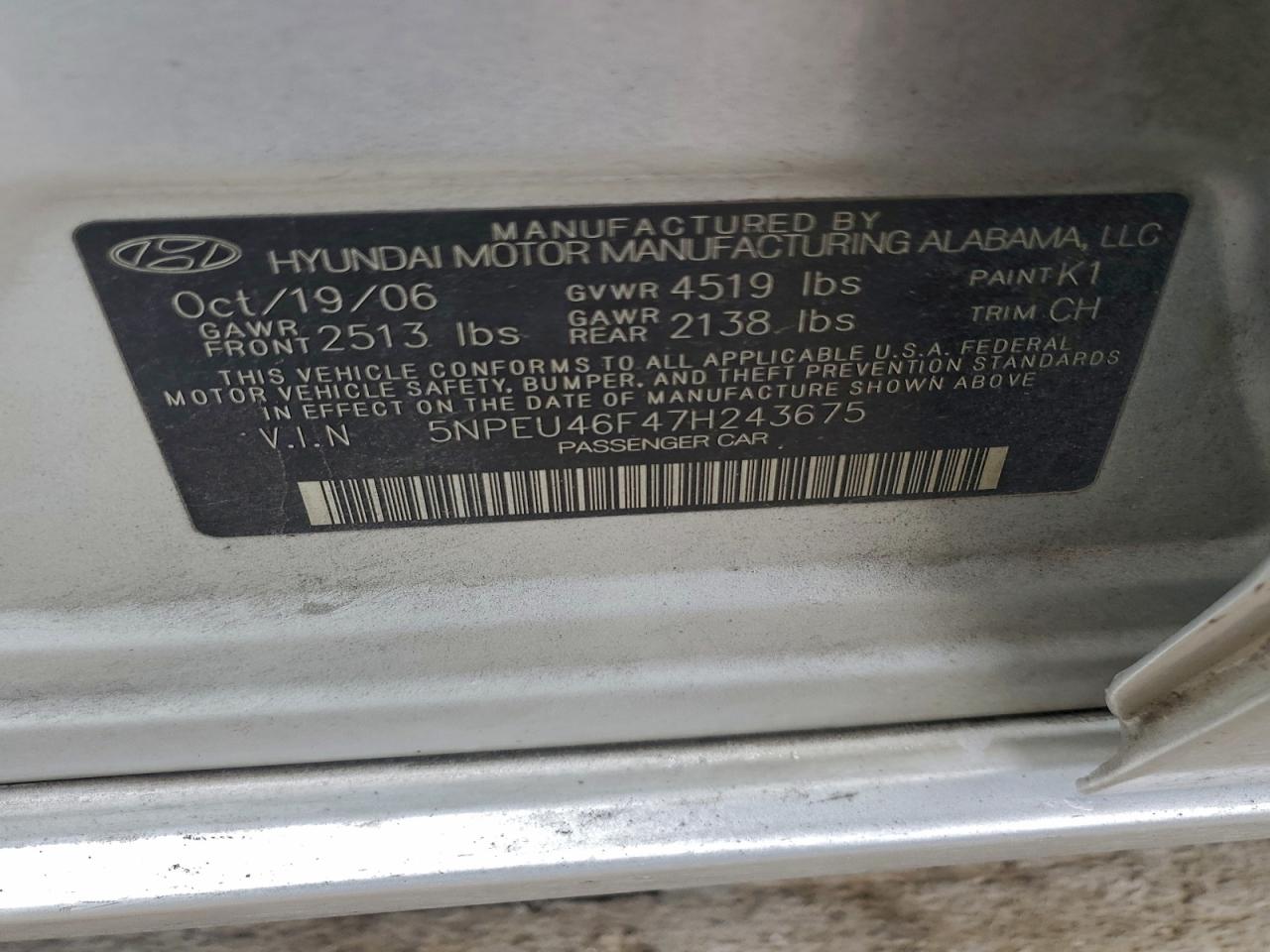 2007 HYUNDAI SONATA SE photo 12