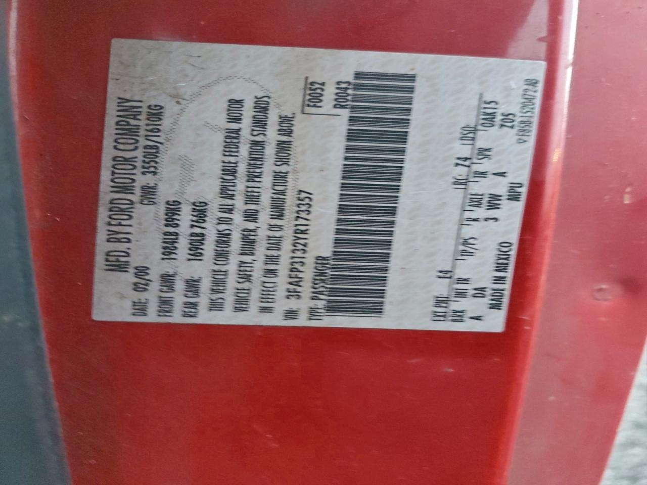 2000 FORD FOCUS ZX3 photo 12
