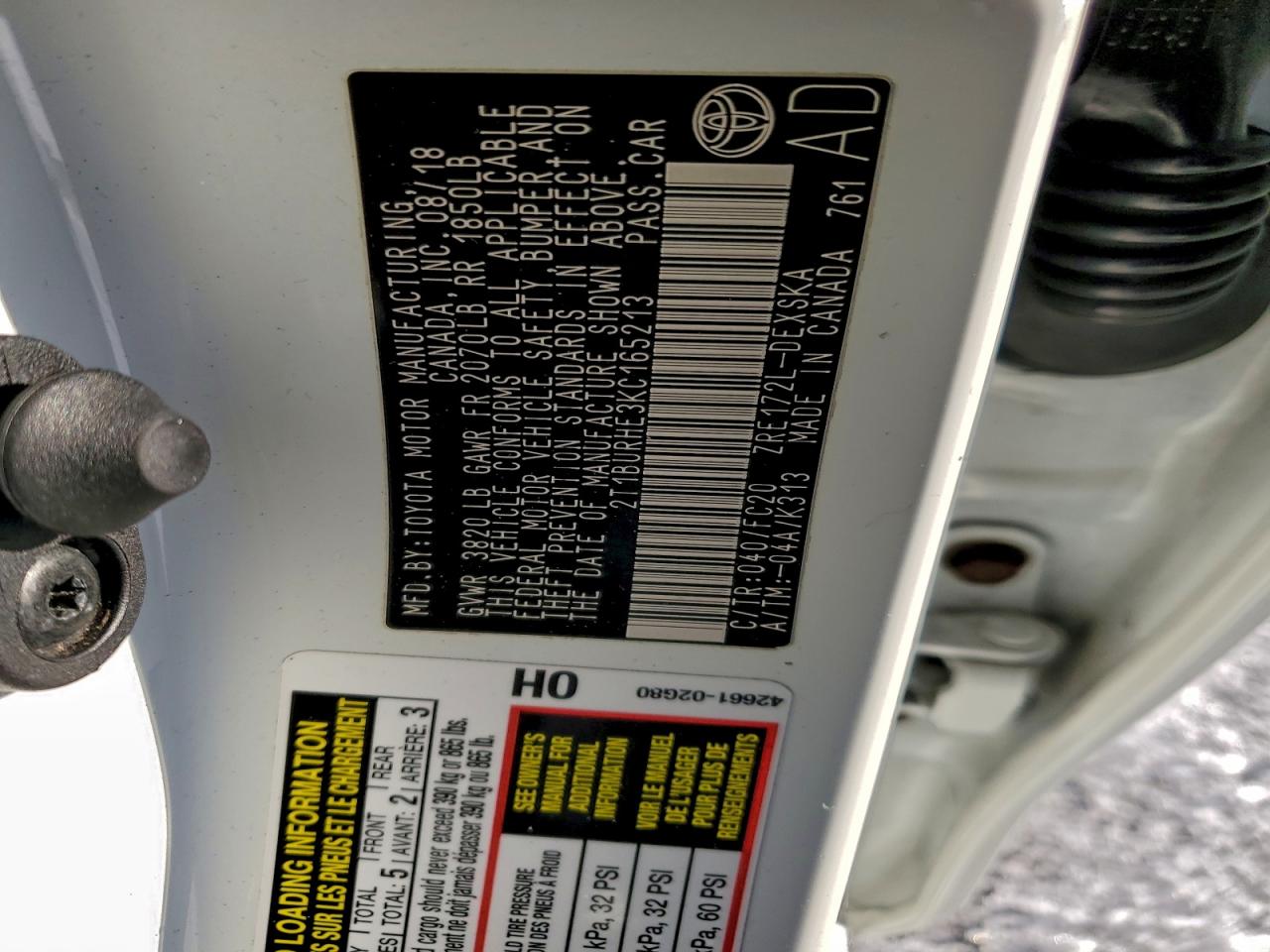 2019 TOYOTA COROLLA L photo 12