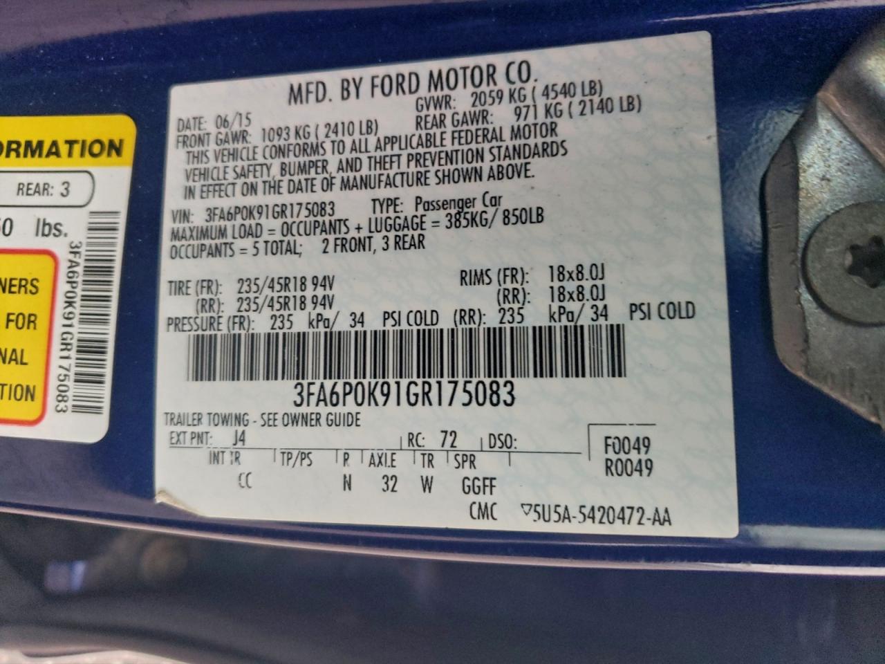 2016 FORD FUSION TITANIUM photo 12