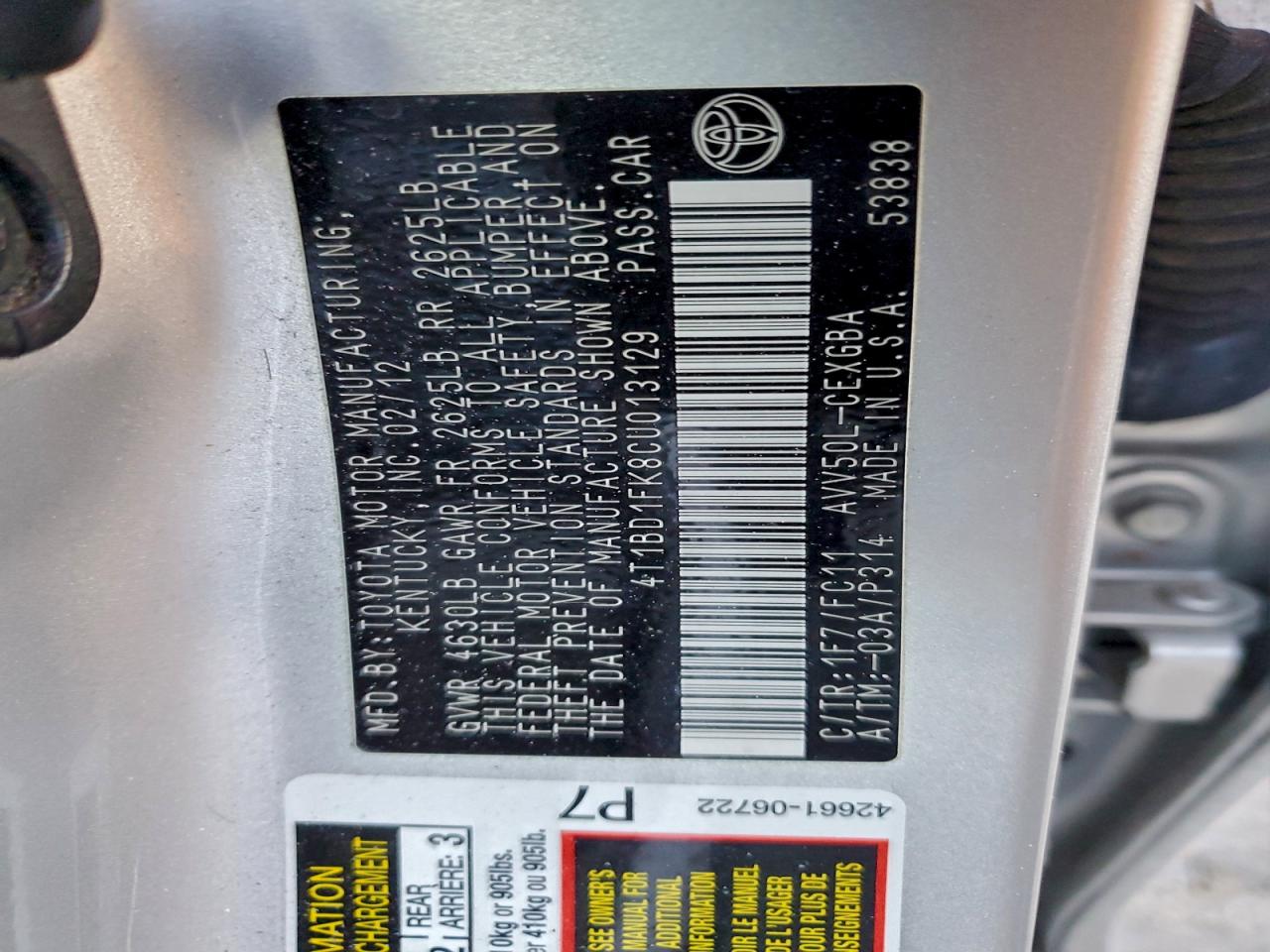 2012 TOYOTA CAMRY HYBRID photo 12