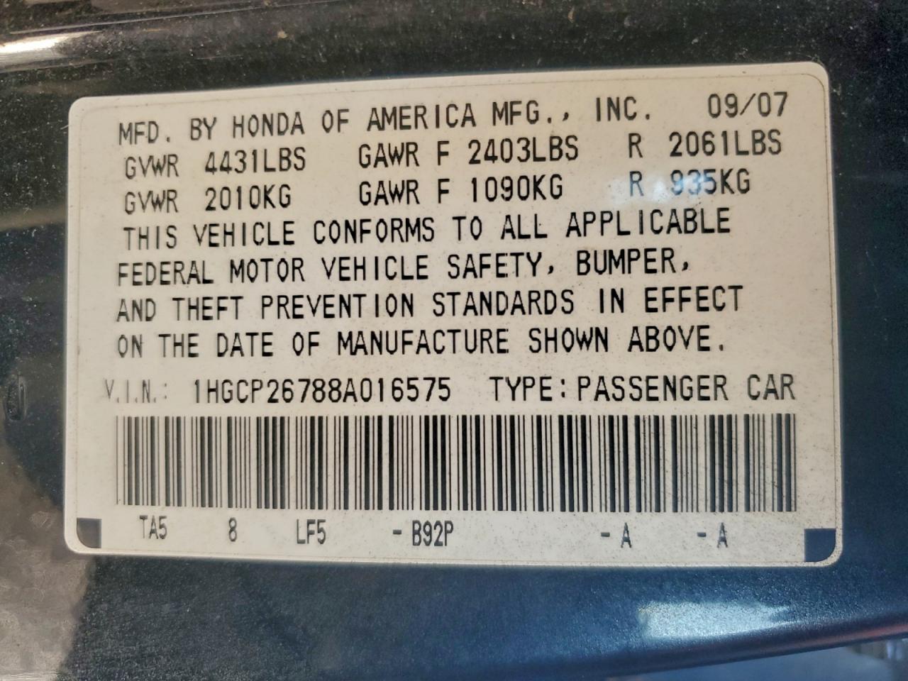 2008 HONDA ACCORD EX photo 25