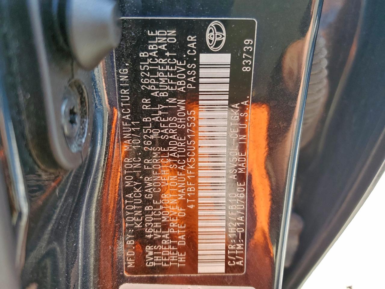 2012 TOYOTA CAMRY BASE photo 12