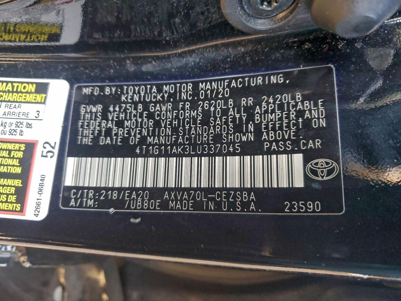 2020 TOYOTA CAMRY SE photo 12