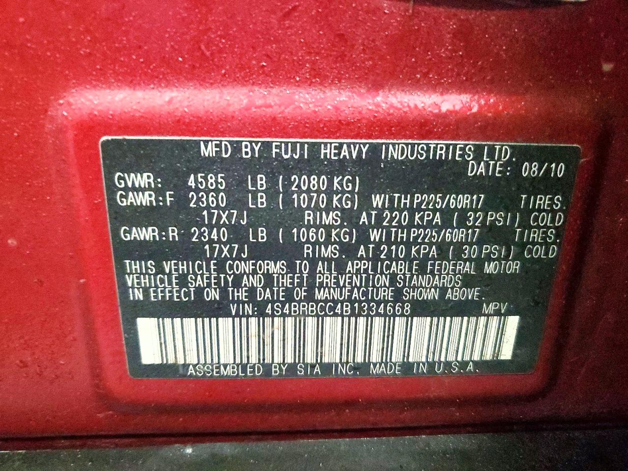 2011 SUBARU OUTBACK 2.5I PREMIUM photo 12