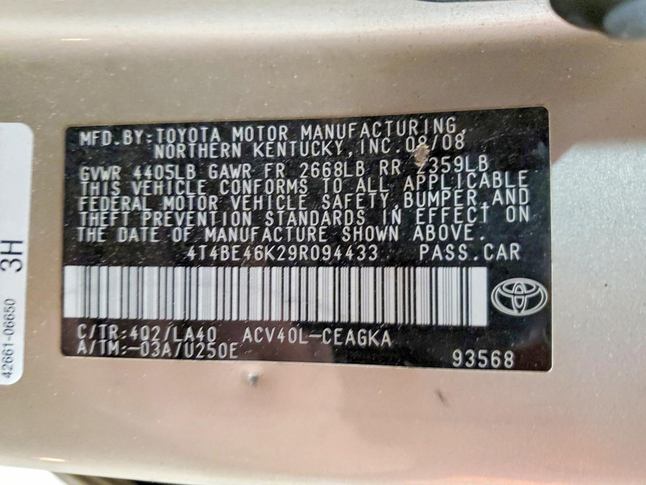 2009 TOYOTA CAMRY BASE photo 12