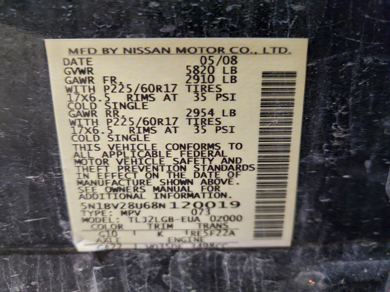 2008 NISSAN QUEST S photo 13