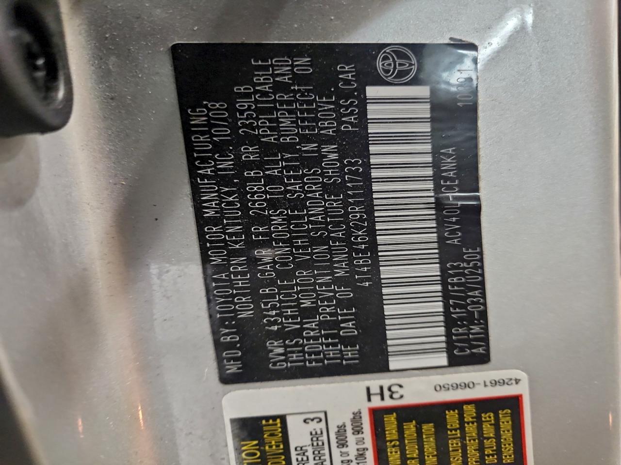 2009 TOYOTA CAMRY BASE photo 12