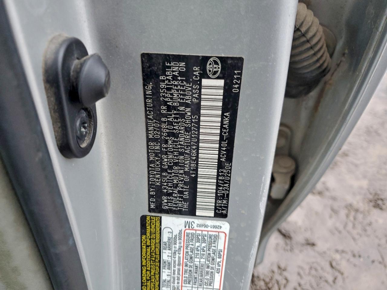 2007 TOYOTA CAMRY CE photo 12