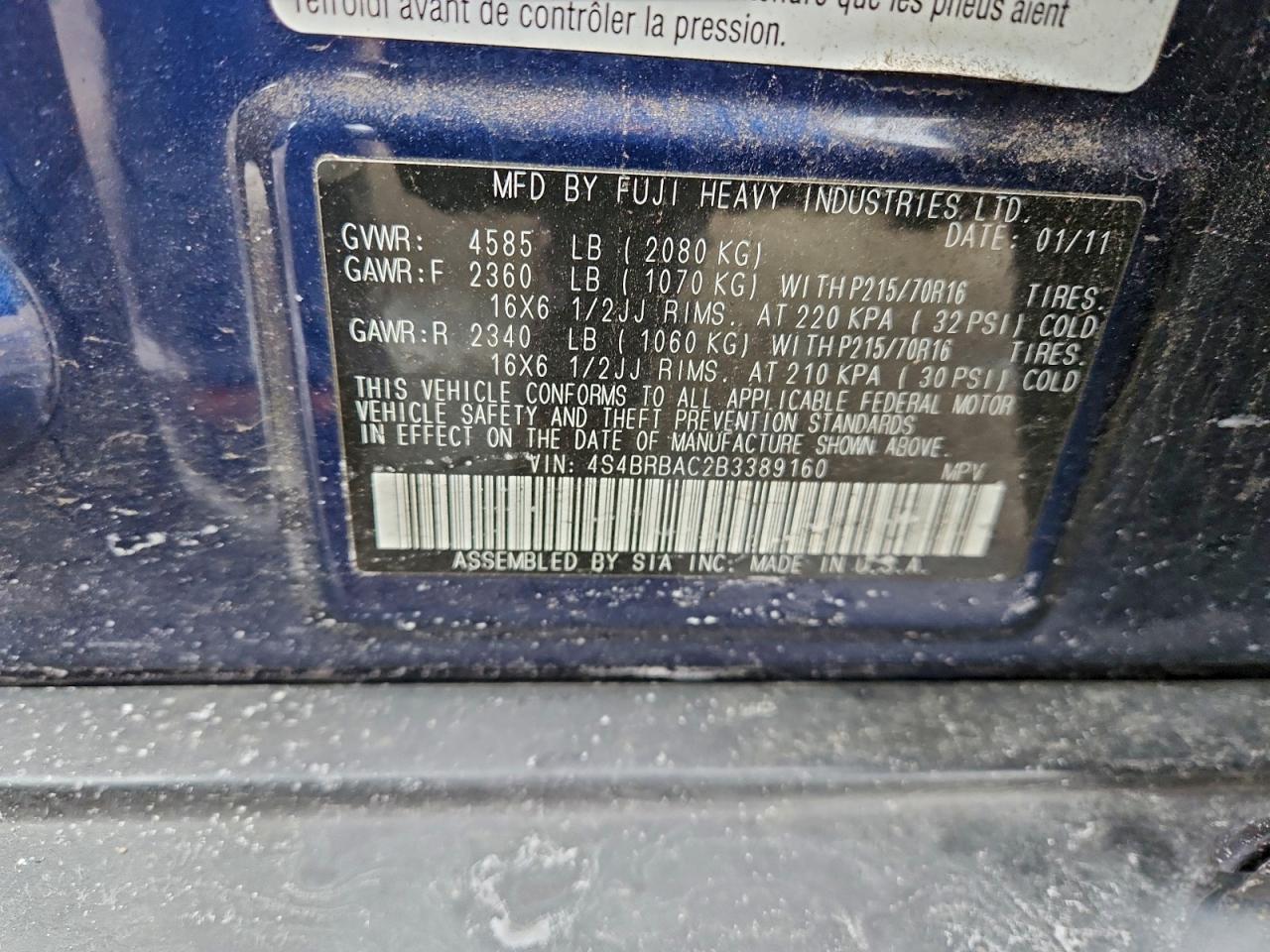 2011 SUBARU OUTBACK 2.5I photo 13