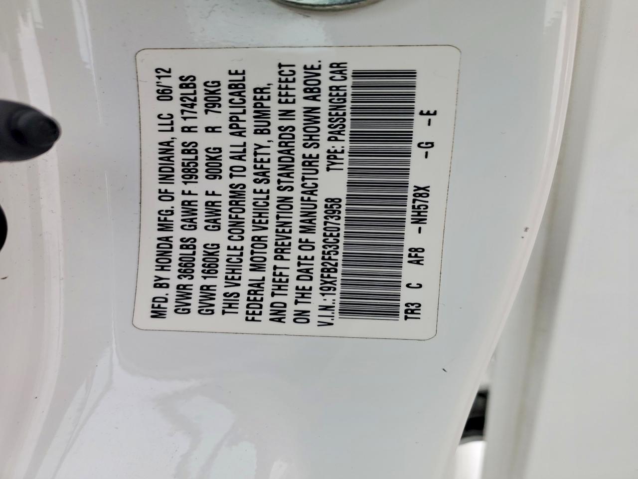 2012 HONDA CIVIC LX photo 12