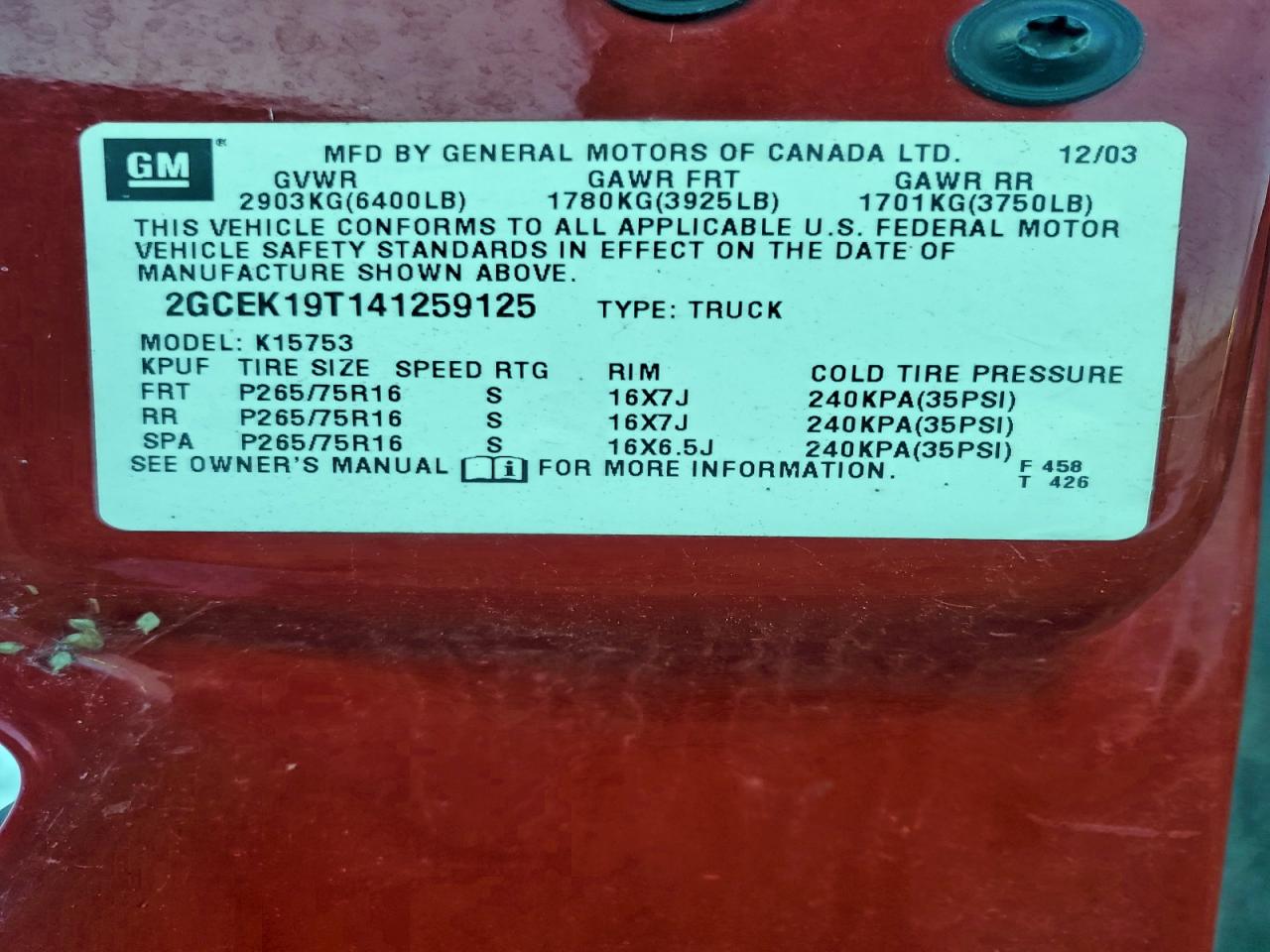2004 CHEVROLET SILVERADO K1500 photo 12