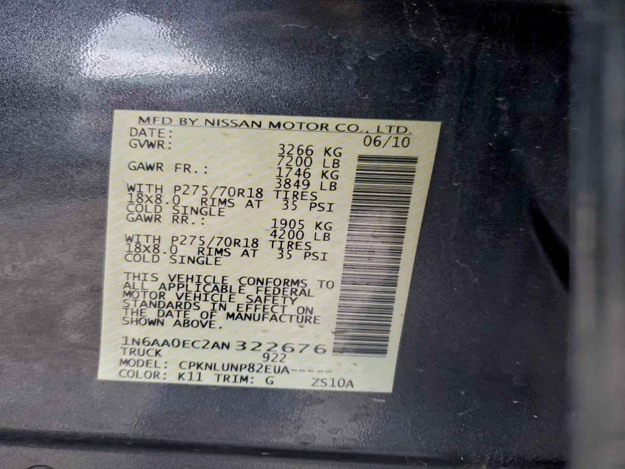 2010 NISSAN TITAN XE photo 12