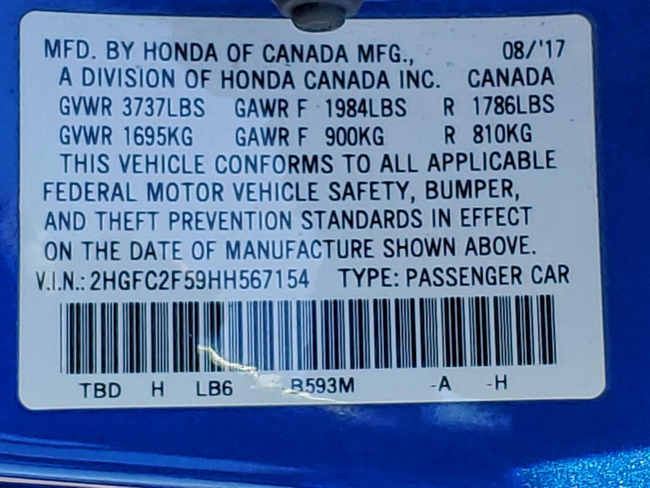 2017 HONDA CIVIC LX photo 13