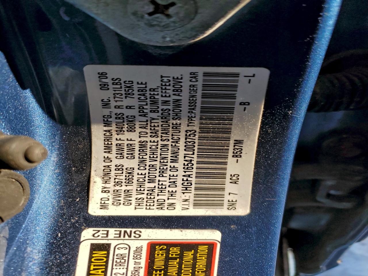 2007 HONDA CIVIC LX photo 12