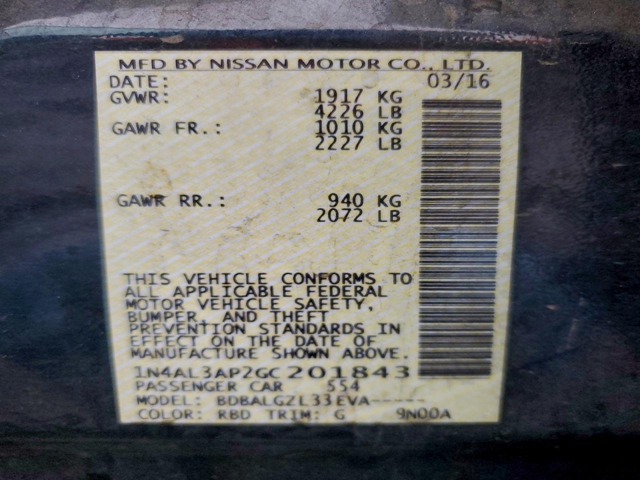 2016 NISSAN ALTIMA 2.5 photo 12
