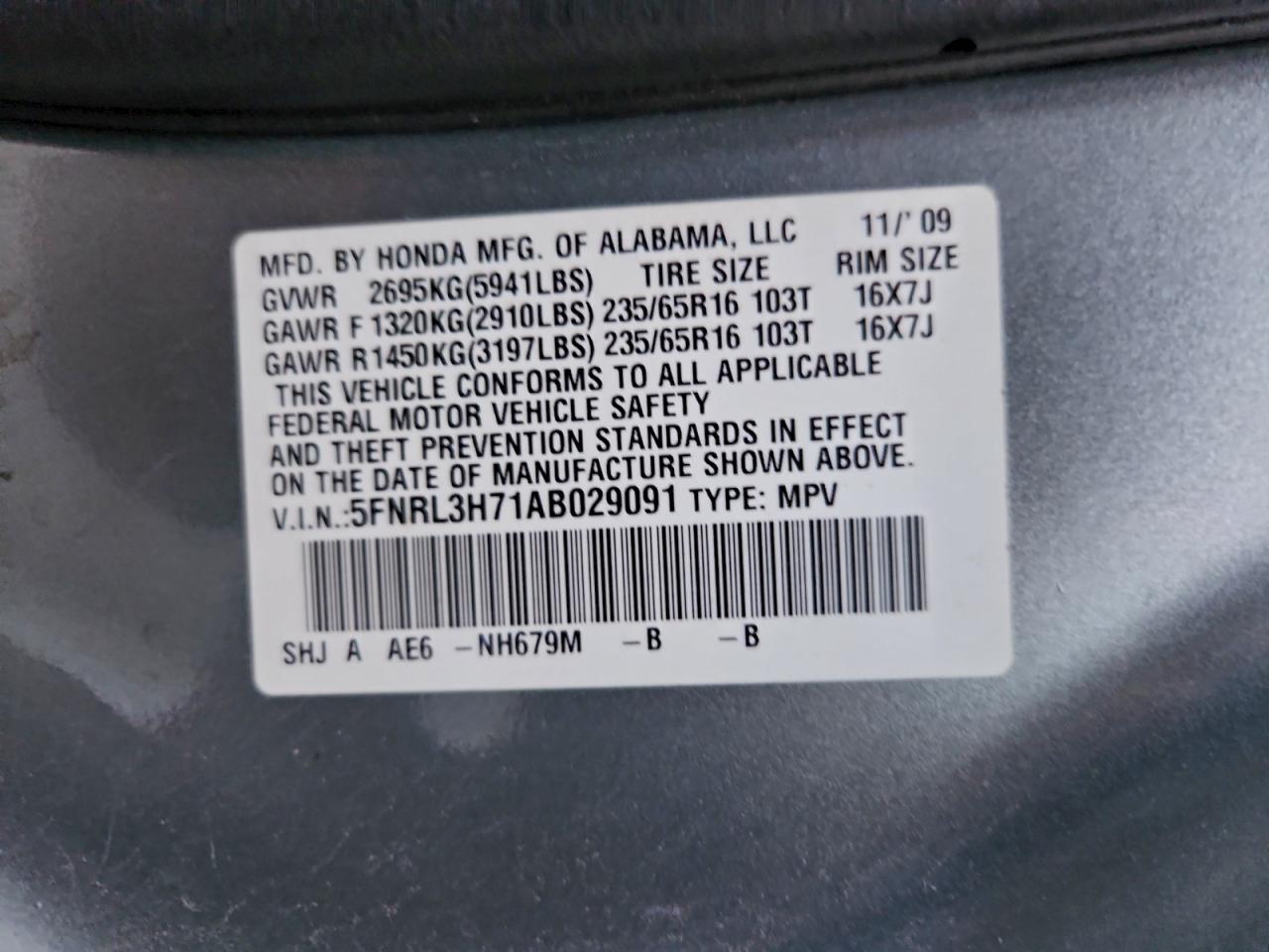 2010 HONDA ODYSSEY EXL photo 13