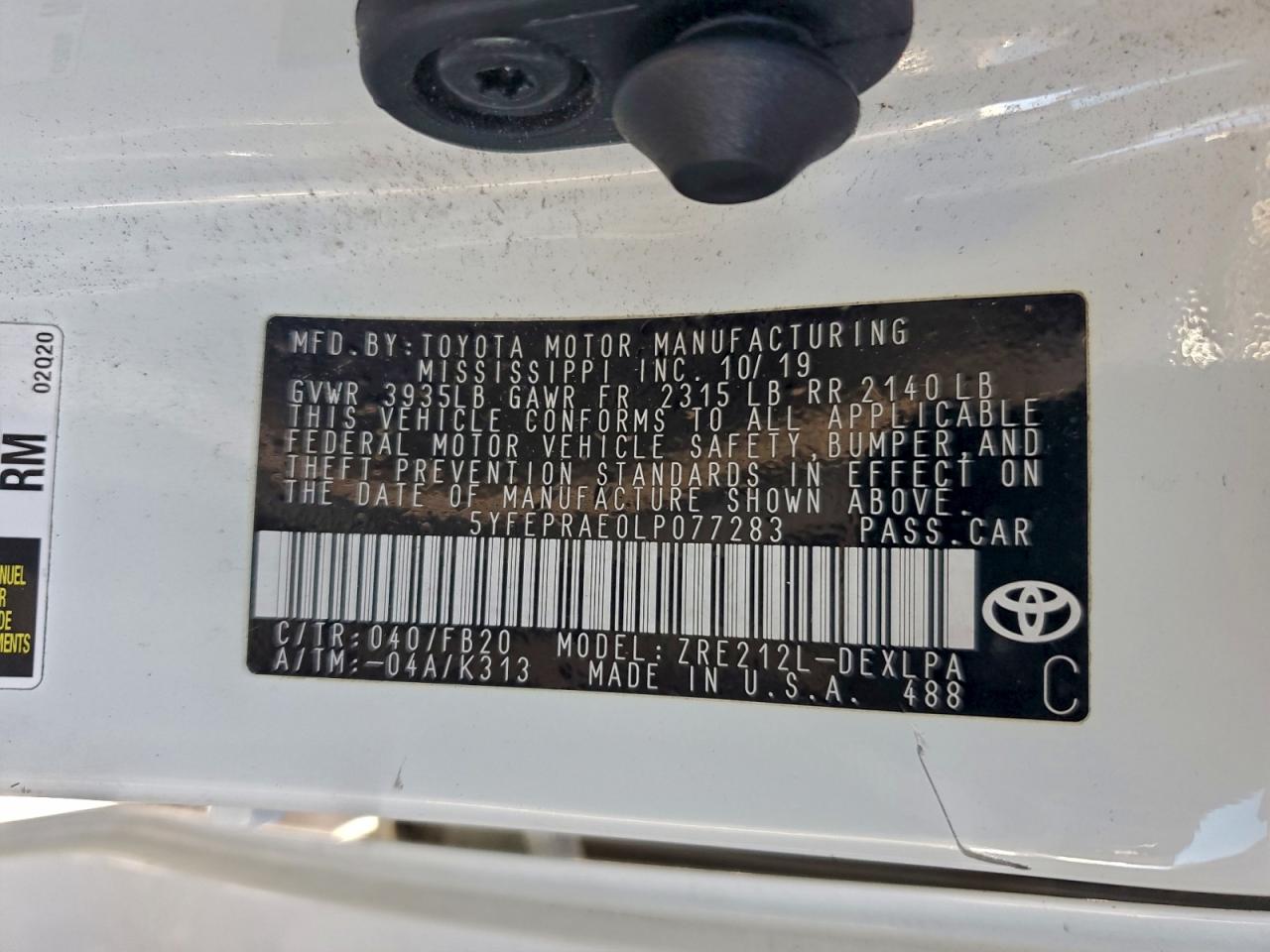 2020 TOYOTA COROLLA LE photo 12