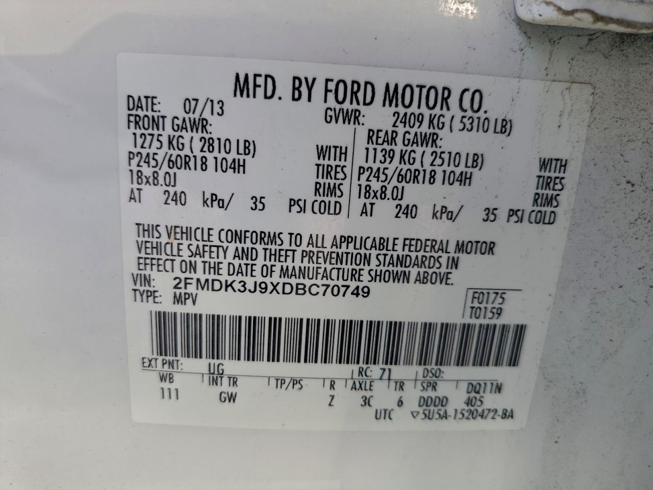 2013 FORD EDGE SEL photo 13