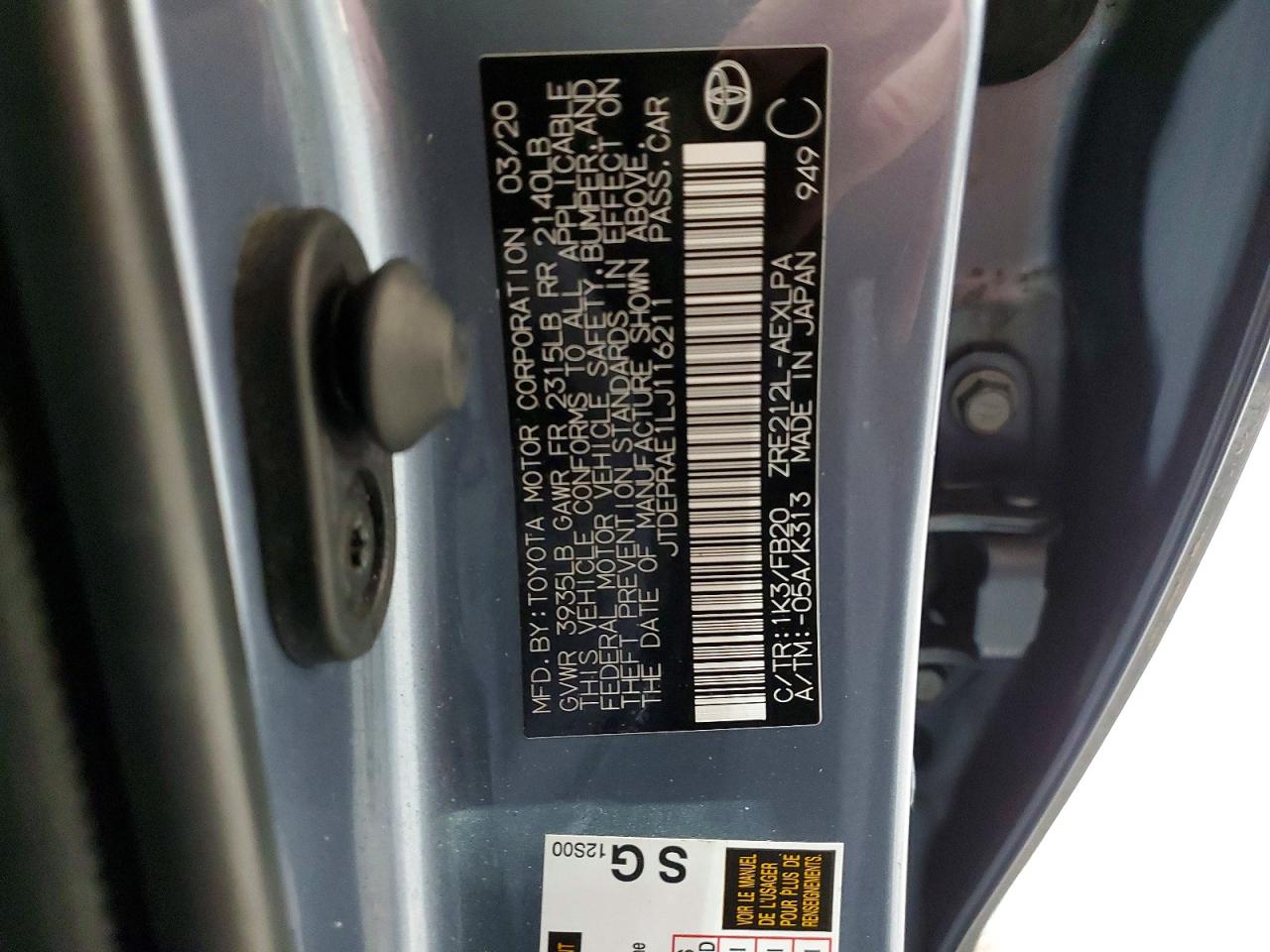 2020 TOYOTA COROLLA LE photo 12