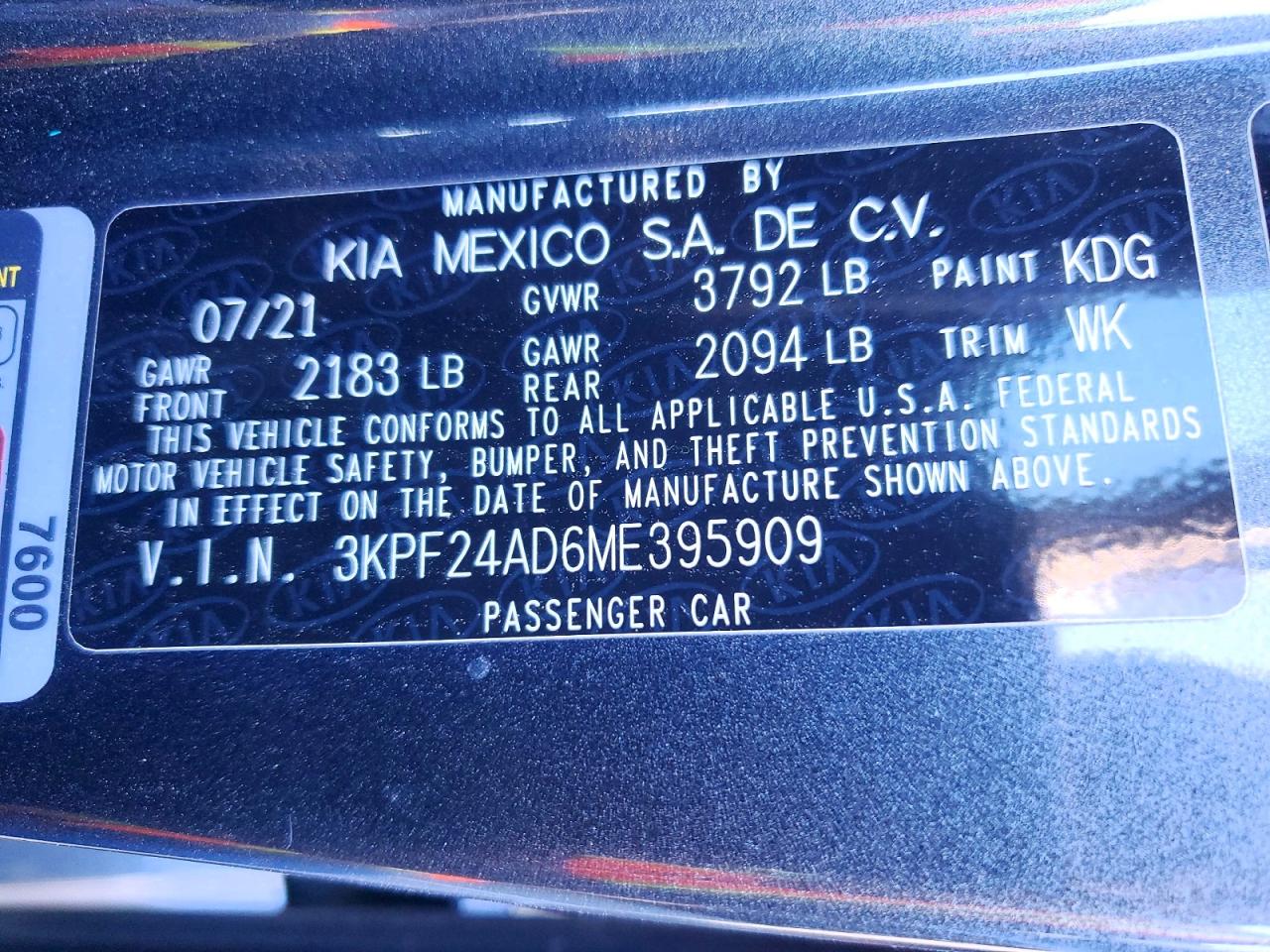 2021 KIA FORTE FE photo 13