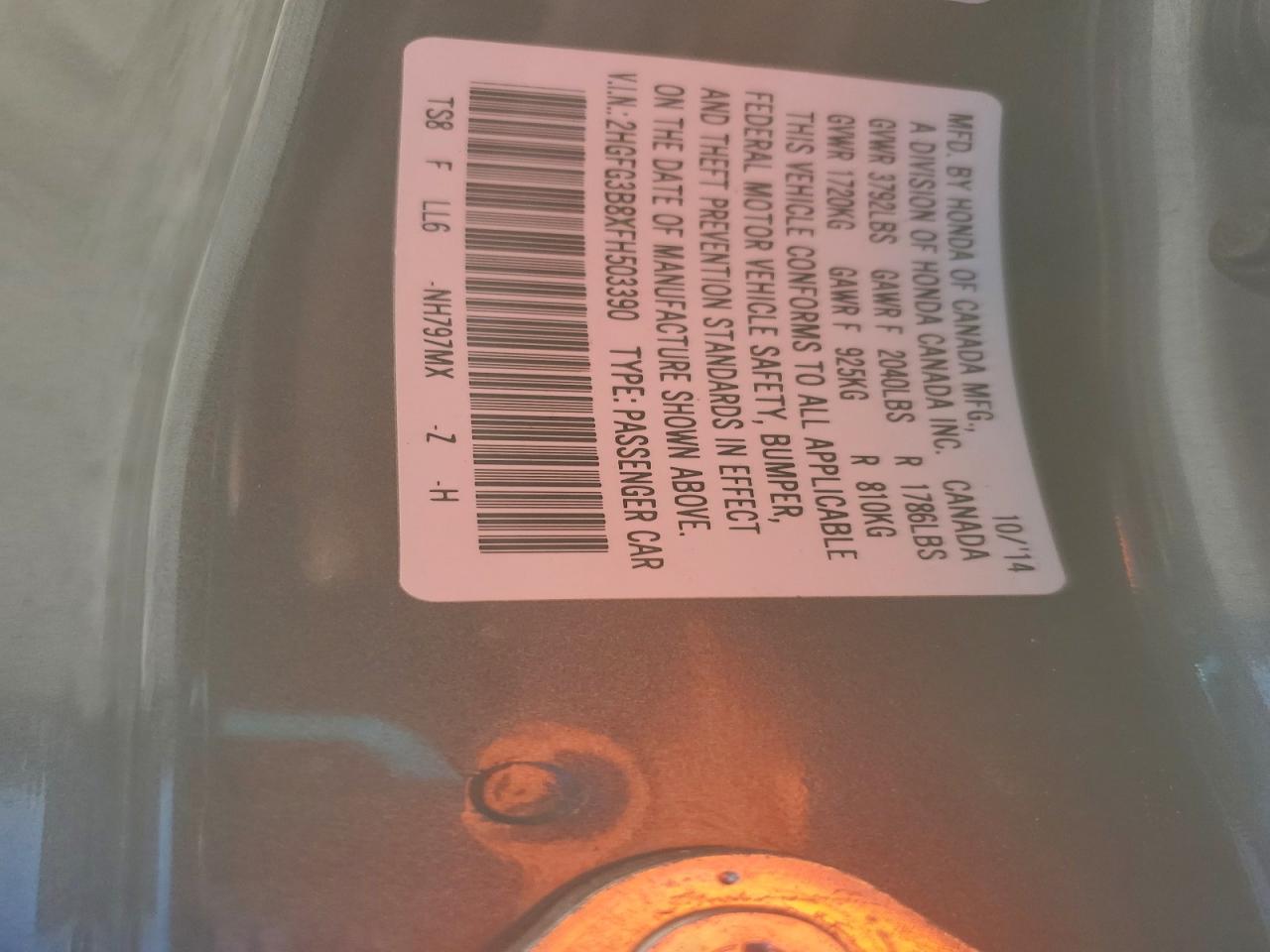 2015 HONDA CIVIC EX photo 13