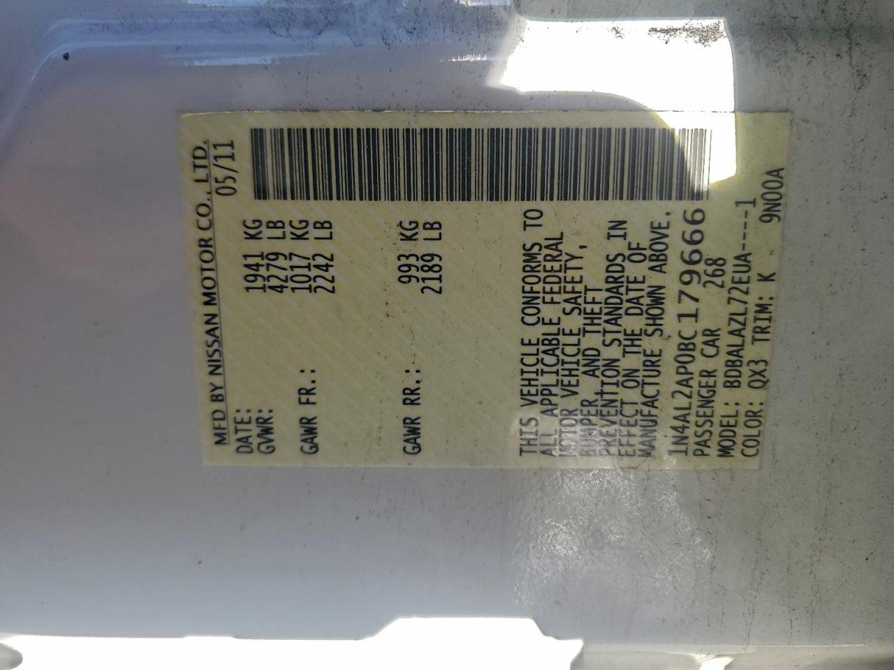 2011 NISSAN ALTIMA BASE photo 12