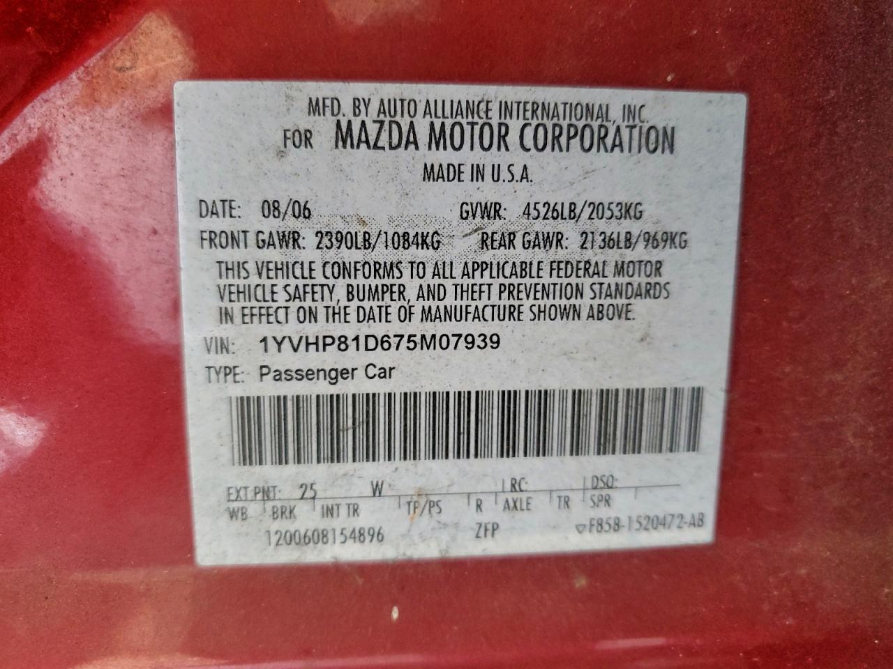 2007 MAZDA 6 S photo 13