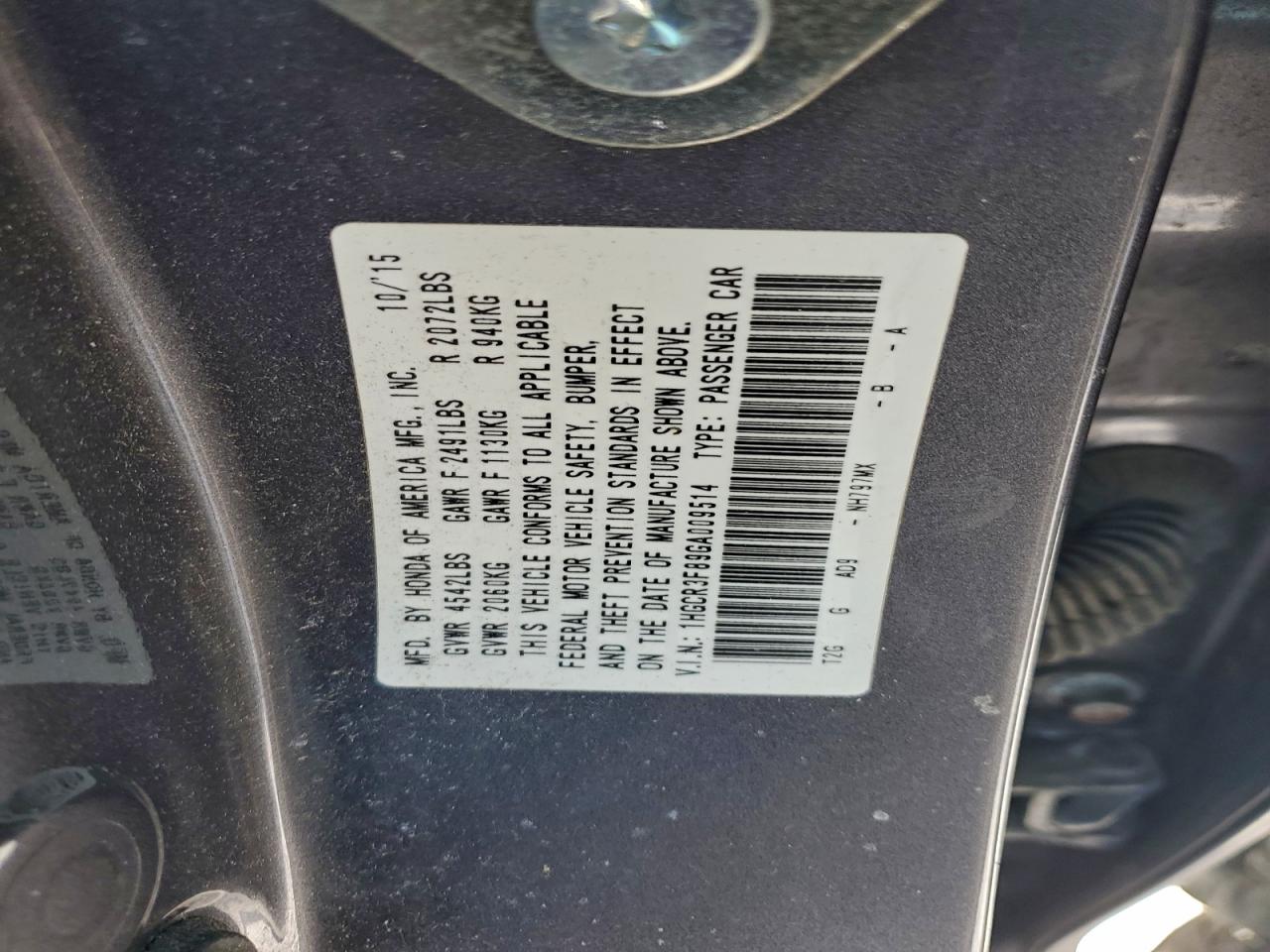 2016 HONDA ACCORD EXL photo 12