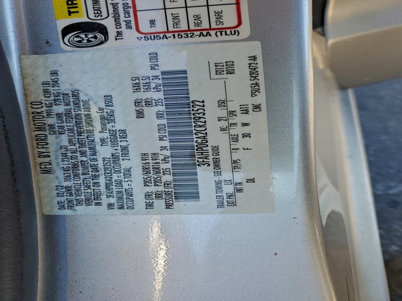 2012 FORD FUSION S photo 12