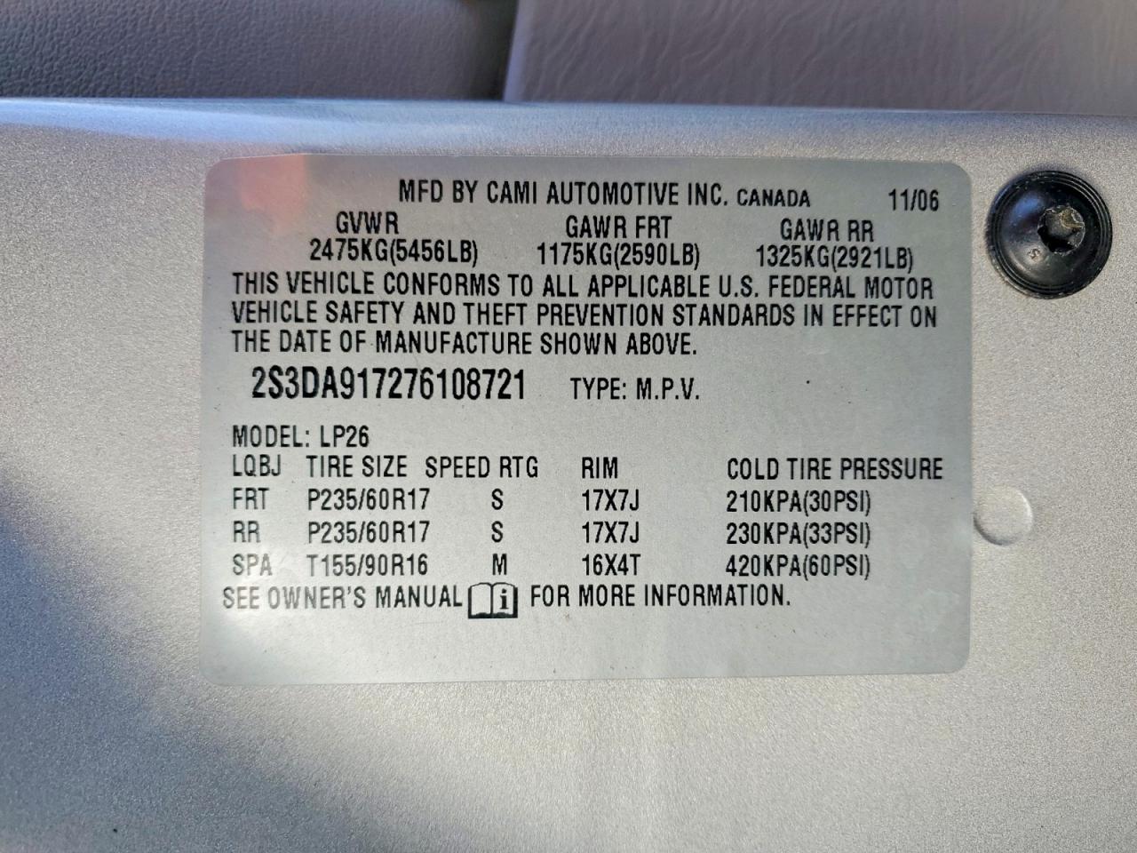 2007 SUZUKI XL7 LIMITED PLATINUM photo 12
