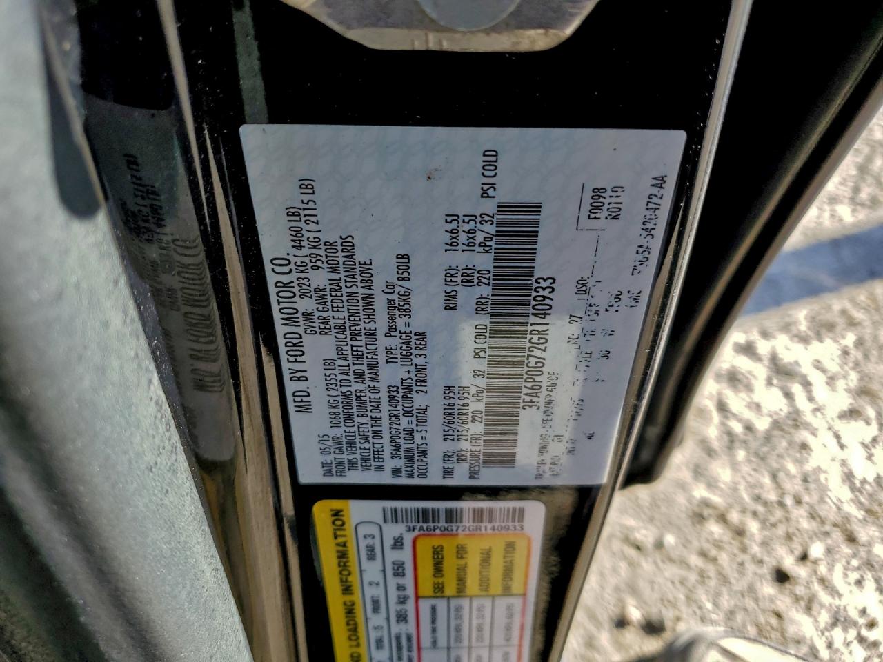 2016 FORD FUSION S photo 12