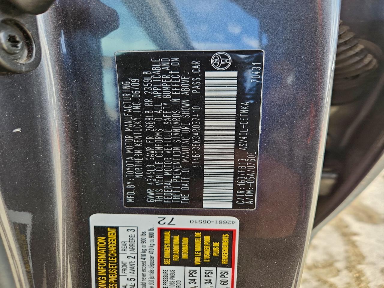 2010 TOYOTA CAMRY BASE photo 12