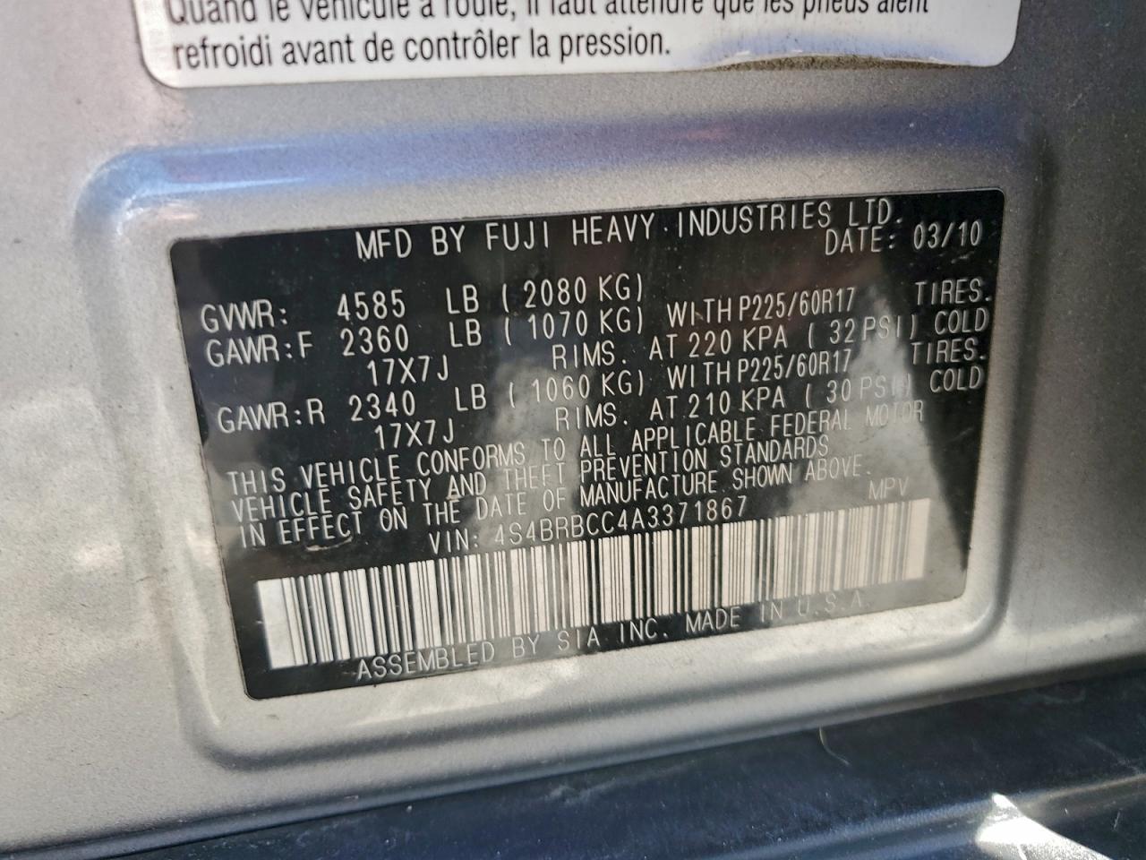 2010 SUBARU OUTBACK 2.5I PREMIUM photo 13
