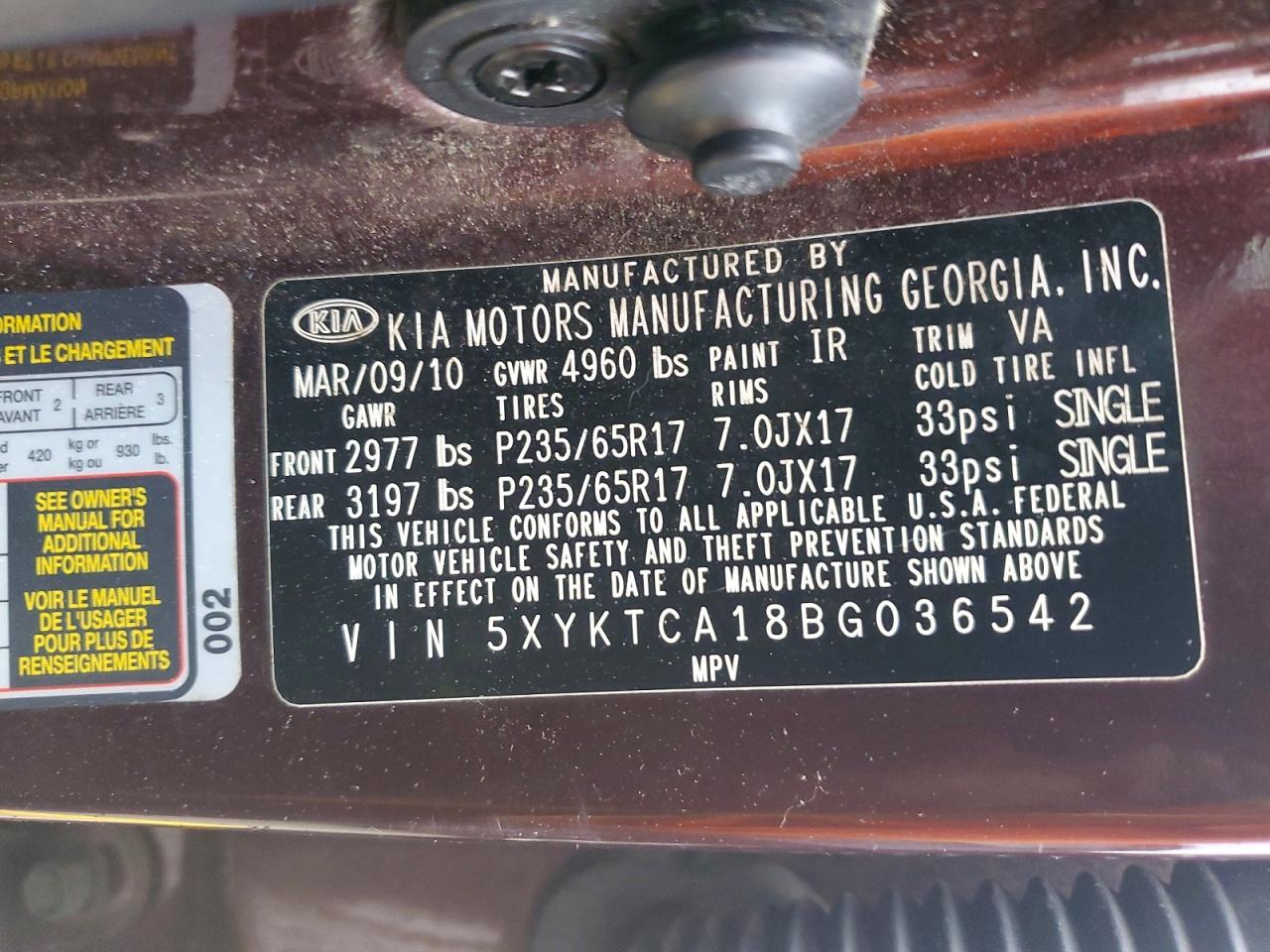 2011 KIA SORENTO BASE photo 13