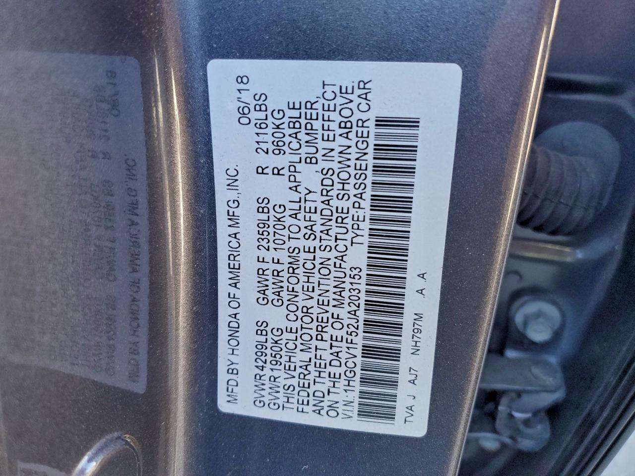 2018 HONDA ACCORD EXL photo 34