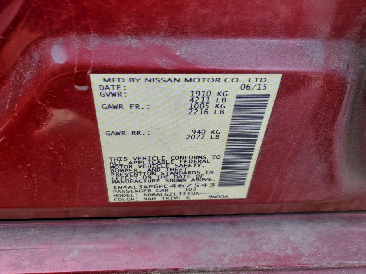 2015 NISSAN ALTIMA 2.5 photo 12