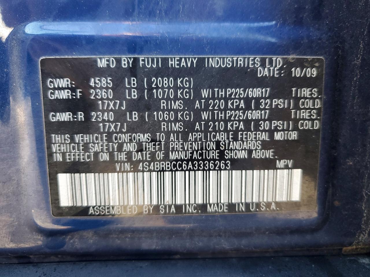2010 SUBARU OUTBACK 2.5I PREMIUM photo 13