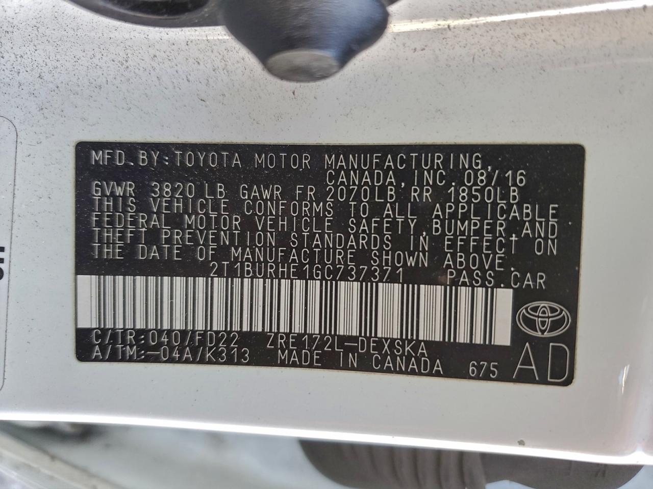 2016 TOYOTA COROLLA L photo 23