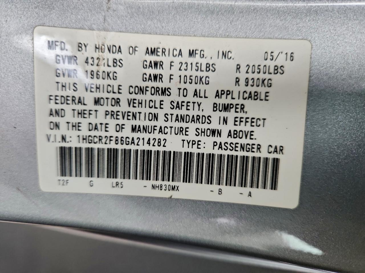 2016 HONDA ACCORD EXL photo 13