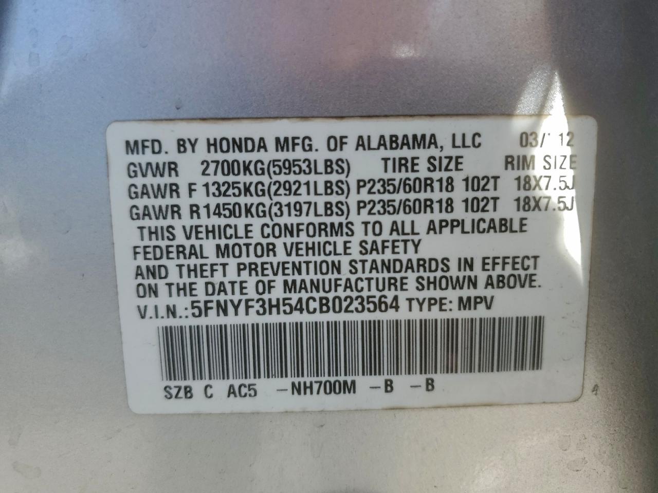 2012 HONDA PILOT EXL photo 13