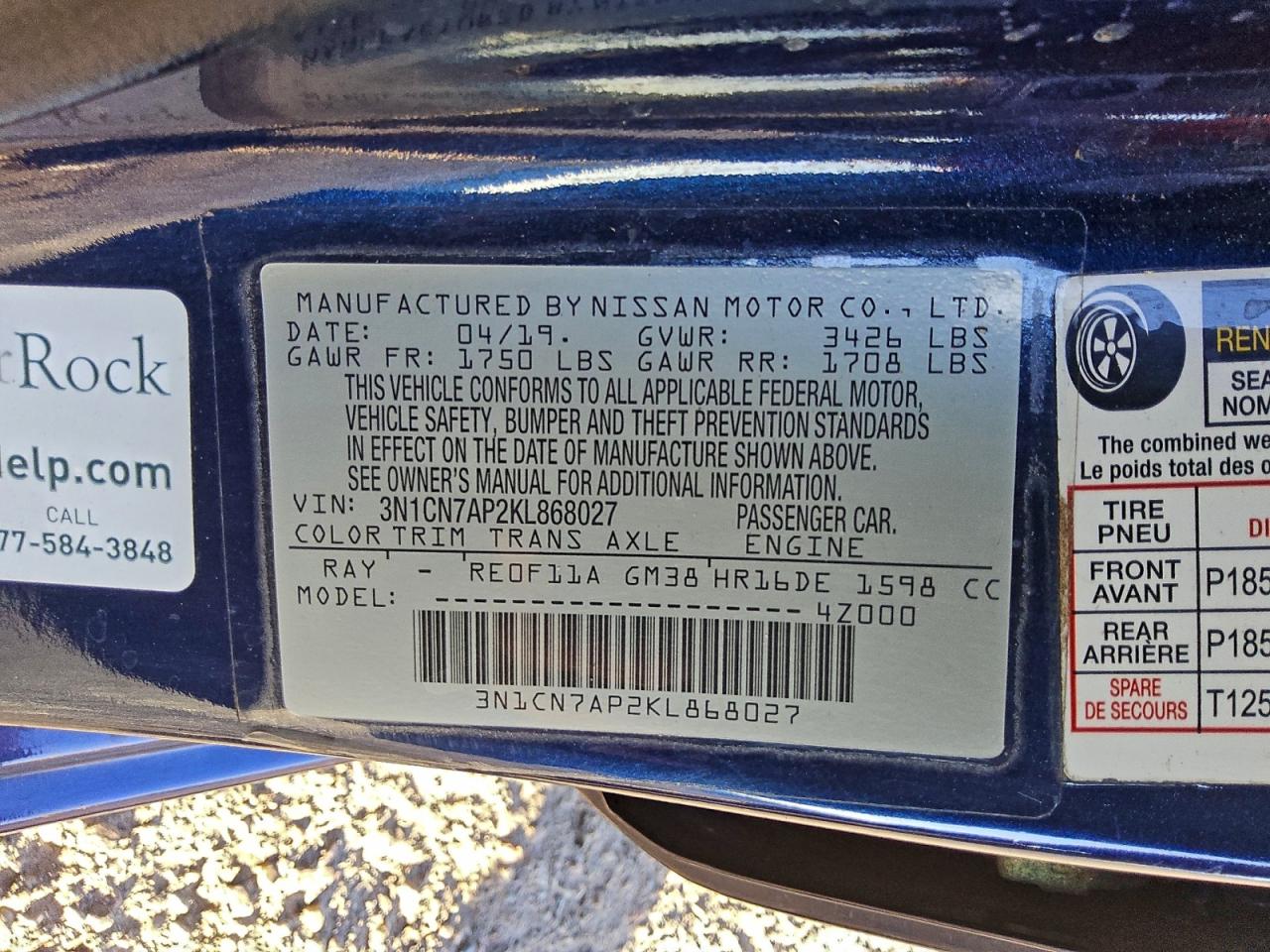 2019 NISSAN VERSA S photo 12