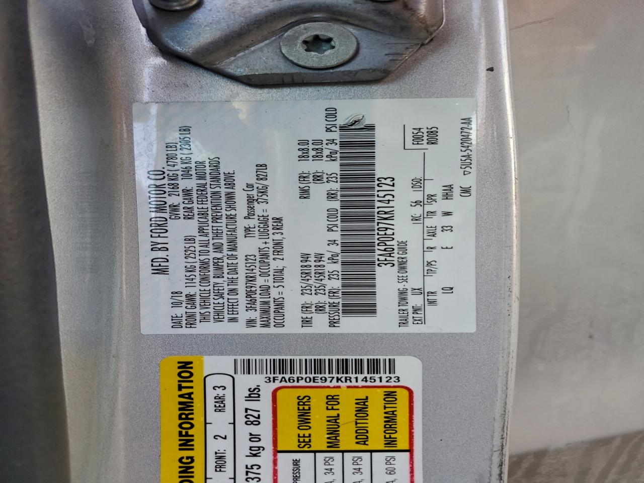 2019 FORD FUSION SEL photo 12
