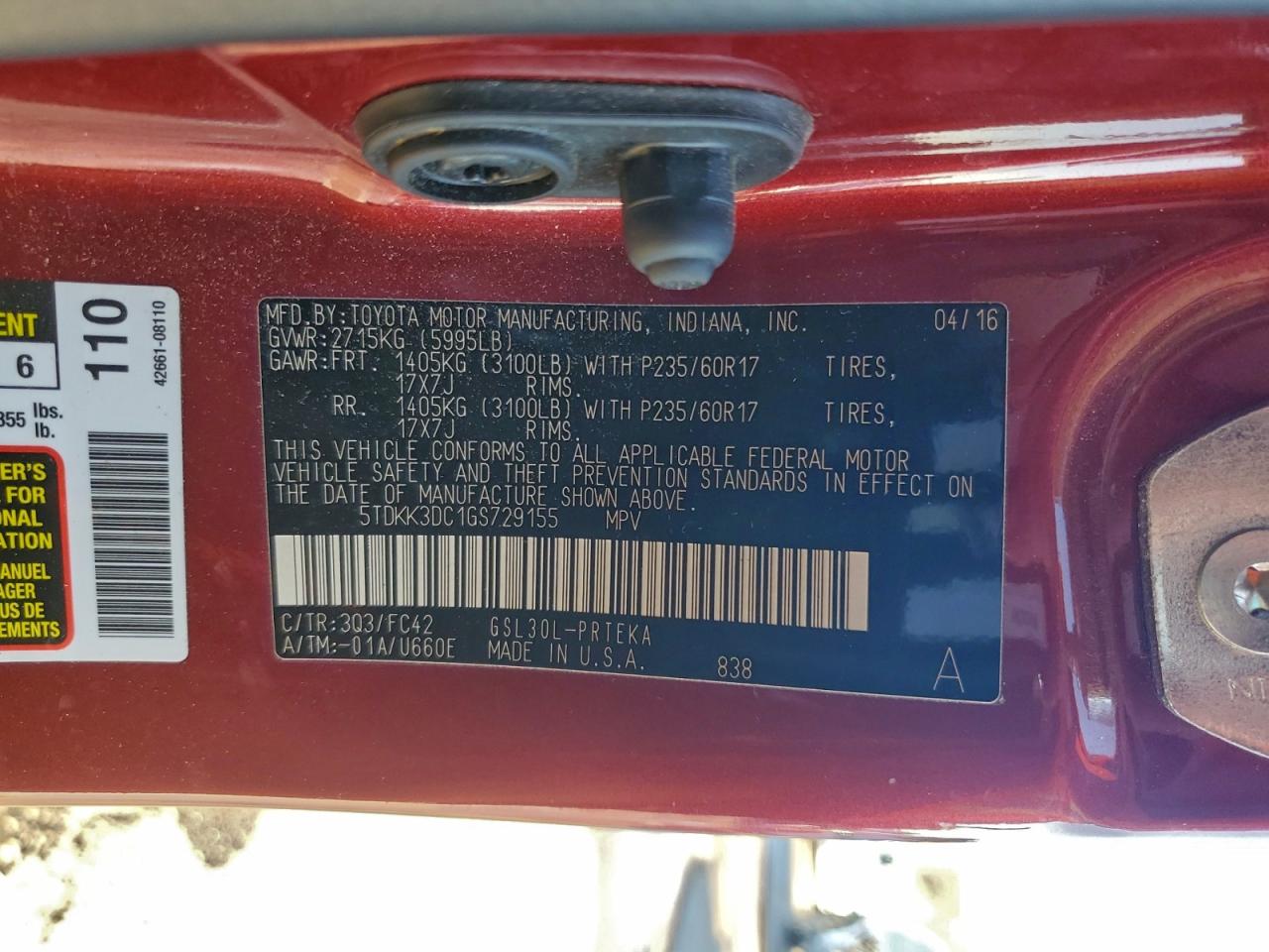 2016 TOYOTA SIENNA LE photo 13