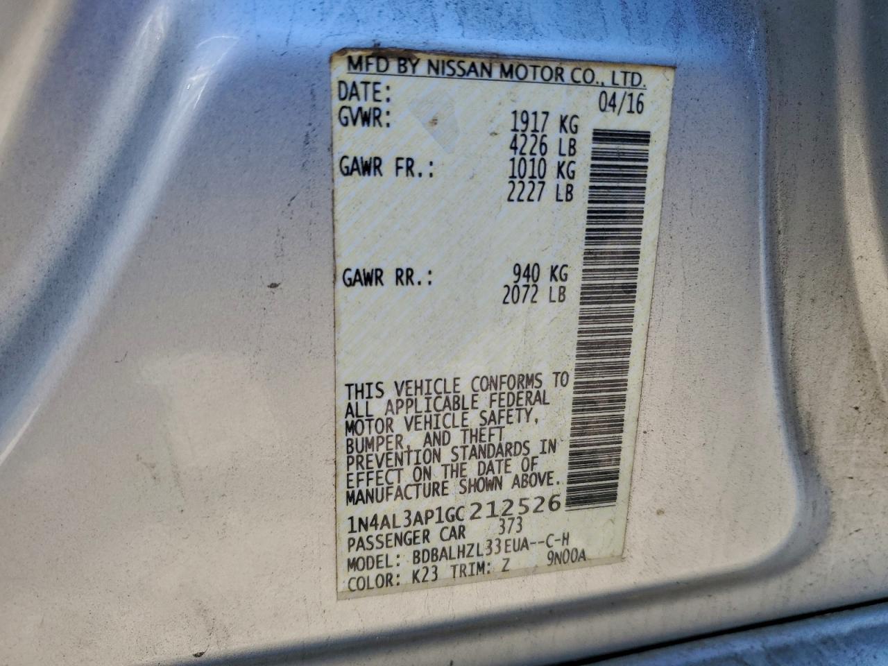 2016 NISSAN ALTIMA 2.5 photo 12