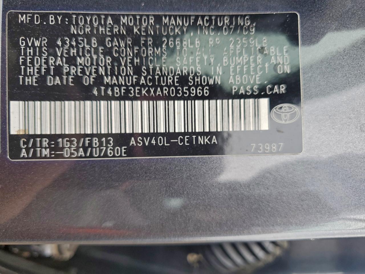 2010 TOYOTA CAMRY BASE photo 12