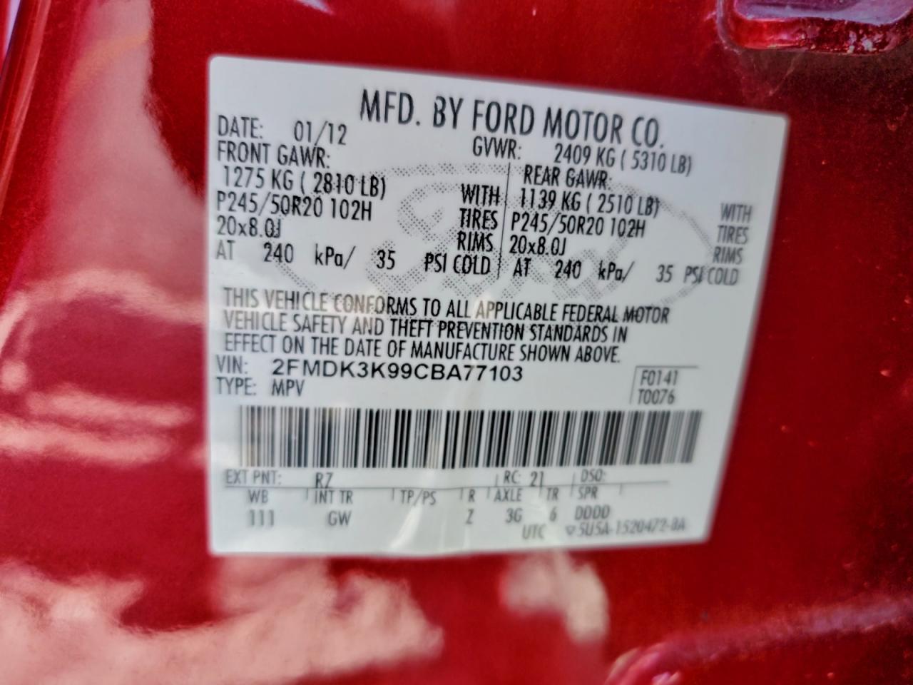 2012 FORD EDGE LIMITED photo 13