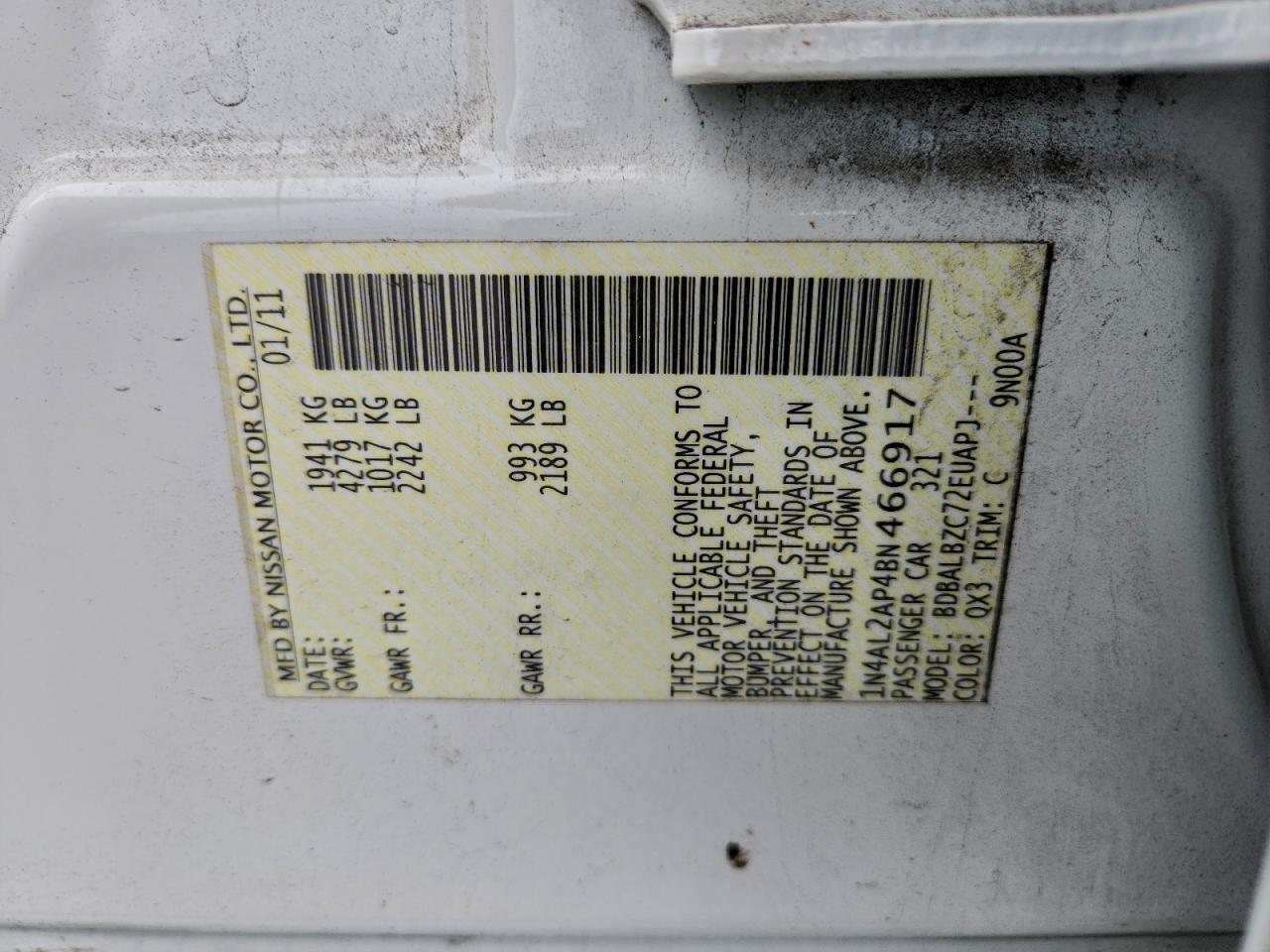 2011 NISSAN ALTIMA BASE photo 12