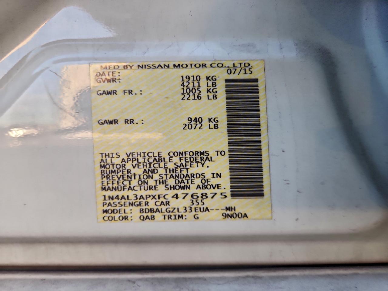 2015 NISSAN ALTIMA 2.5 photo 12