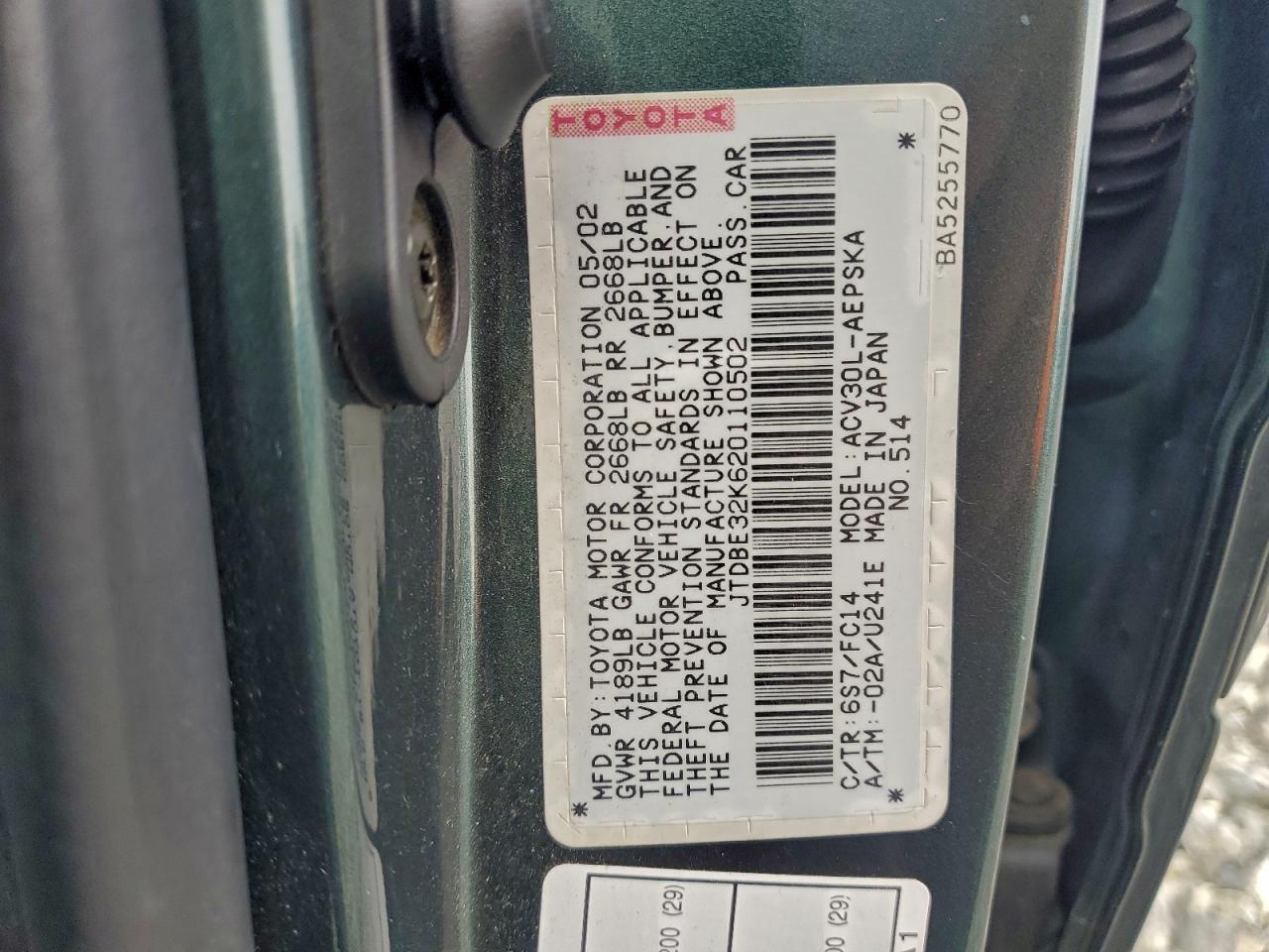 2002 TOYOTA CAMRY LE photo 12